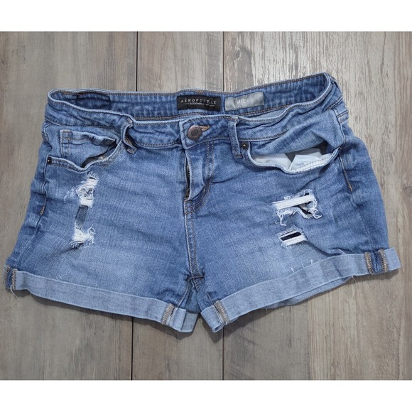 Aéropostale Pants - Aeropostale Midi Denim Shorts Women Size 8 Blue Jean Distressed Cuff W/ Pockets